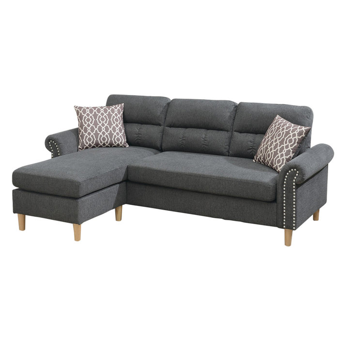Everly Quinn Cornell 59 Velvet Rolled Arm Sofa Chaise 